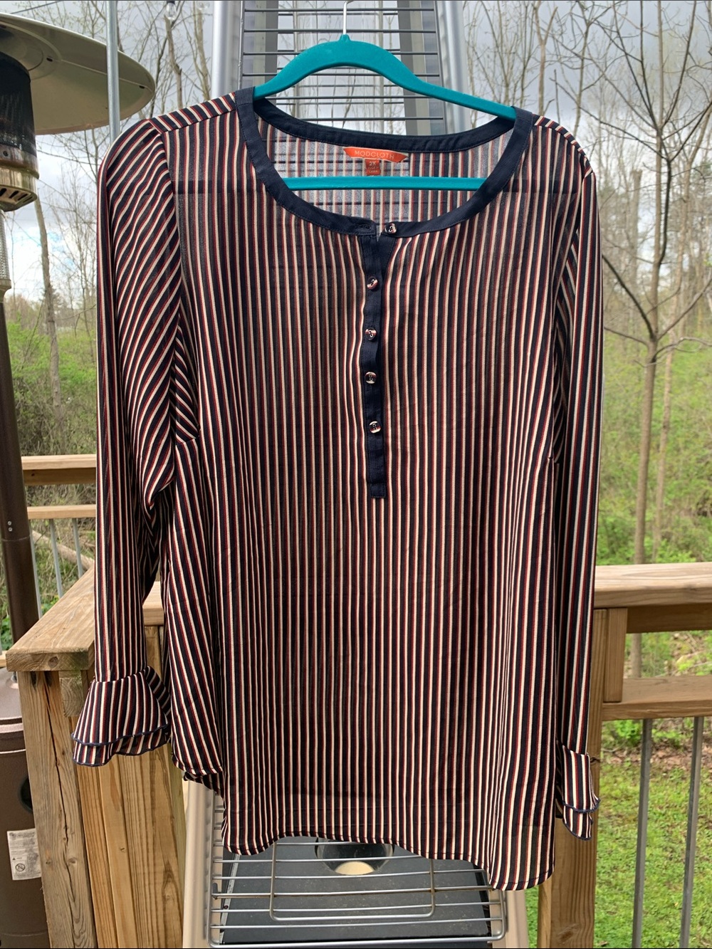 Modcloth Red, Navy and Cream Striped Long-Sleeve Henley